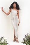 Buy_AMRTA by GUNEET KONDAL_Silver 90% Jersey One-shoulder Draped Maxi Dress _at_Aza_Fashions