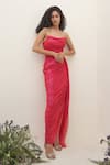 Buy_AMRTA by GUNEET KONDAL_Red 90% China Lurex Straight Arched Corset Maxi Dress _at_Aza_Fashions