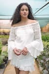 Shop_Amrta By Guneet Kondal_White Off-shoulder Streets Of Peru Short Dress_Online_at_Aza_Fashions