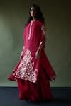 Shop_Pooja Singhal_Pink Chiffon Embroidery Sequin Stand Collar Bloom Work Kurta Gharara Set_at_Aza_Fashions