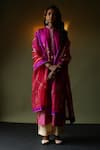 Buy_Pooja Singhal_Pink Silk Tie Dye Bandhani Stand Collar And Floral Sequin Work Kurta Pant Set _at_Aza_Fashions