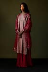 Shop_Pooja Singhal_Pink Tissue Embroidery Sequin Round Blossom Striped Kurta Gharara Set _at_Aza_Fashions