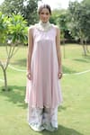 Swatee Singh_Pink Georgette Embroidery Halter Neck Kurta And Palazzo Set _at_Aza_Fashions