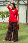 Buy_Swatee Singh_Red Georgette, Crepe, Cotton Sequins V-neck Embroidered Sharara Set _at_Aza_Fashions