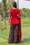 Shop_Swatee Singh_Red Georgette, Crepe, Cotton Sequins V-neck Embroidered Sharara Set _at_Aza_Fashions