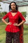 Swatee Singh_Red Georgette, Crepe, Cotton Sequins V-neck Embroidered Sharara Set _Online_at_Aza_Fashions