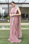 Swatee Singh_Pink Georgette Thread Square Neck Tasseled Saree With Blouse _Online_at_Aza_Fashions