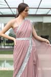 Shop_Swatee Singh_Pink Georgette Thread Square Neck Tasseled Saree With Blouse _Online_at_Aza_Fashions