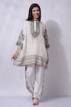 Buy_Sonali Gupta_White 50% Silk Embroidered Aari High Collar Poncho And Pant Set  _at_Aza_Fashions