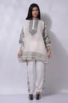 Sonali Gupta_White 50% Silk Embroidered Aari High Collar Poncho And Pant Set  _Online_at_Aza_Fashions