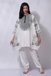 Buy_Sonali Gupta_White 50% Silk Embroidered Aari High Collar Patchwork Pocho And Pant Set  _at_Aza_Fashions