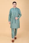 Buy_Manish Nagdeo_Green Silk Embroidery Geometric Print Bundi And Kurta Set _at_Aza_Fashions