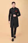 Buy_Manish Nagdeo_Black Sherwani Art Silk Brocade Floral Pattern With Pant _at_Aza_Fashions