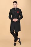 Manish Nagdeo_Black Sherwani Art Silk Brocade Floral Pattern With Pant _Online_at_Aza_Fashions