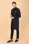 Shop_Manish Nagdeo_Black Sherwani Art Silk Brocade Floral Pattern With Pant _Online_at_Aza_Fashions