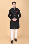 Buy_Manish Nagdeo_Black Sherwani Art Silk Brocade Floral Pattern With Pant _at_Aza_Fashions