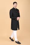 Manish Nagdeo_Black Sherwani Art Silk Brocade Floral Pattern With Pant _Online_at_Aza_Fashions