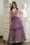 Buy_Tamaraa By Tahani_Purple Tulle Hand Embroidered Sequin Plunged Sweetheart Neck And Cut Dana Gown _at_Aza_Fashions