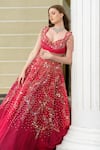 Tamaraa By Tahani_Pink Tulle Hand Embroidered Sequin Sweetheart Neck Cut Dana And Gown _at_Aza_Fashions