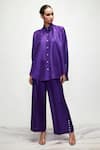 Buy_Ranian_Purple Silk Blend Embroidered Pearl Shirt Collar Asymmetric And Pant Set _at_Aza_Fashions