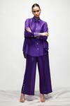 Ranian_Purple Silk Blend Embroidered Pearl Shirt Collar Asymmetric And Pant Set _Online_at_Aza_Fashions