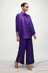 Buy_Ranian_Purple Silk Blend Embroidered Pearl Shirt Collar Asymmetric And Pant Set _Online_at_Aza_Fashions