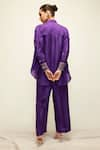 Shop_Ranian_Purple Silk Blend Embroidered Pearl Shirt Collar Asymmetric And Pant Set _at_Aza_Fashions