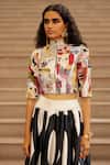 Buy_AK-OK_Multi Color Cotton High Neck Abstract Print Crop Jacket _Online_at_Aza_Fashions