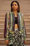 Shop_AK-OK_Multi Color Silk Sequins, Embroidery 3d Floral Embellished Bomber Jacket _Online_at_Aza_Fashions