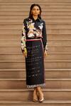 Buy_AK-OK_Black Silk Printed Calligraphy Shirt Collar Wrap Skirt With  _at_Aza_Fashions