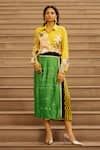 Buy_AK-OK_Yellow Silk Printed Calligraphy Shirt Collar Wrap Skirt With  _at_Aza_Fashions