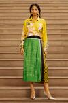 AK-OK_Yellow Silk Printed Calligraphy Shirt Collar Wrap Skirt With  _Online_at_Aza_Fashions