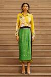 Buy_AK-OK_Yellow Silk Printed Calligraphy Shirt Collar Wrap Skirt With  _Online_at_Aza_Fashions