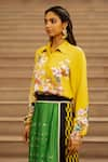 AK-OK_Yellow Silk Printed Calligraphy Shirt Collar Wrap Skirt With  _at_Aza_Fashions