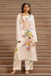 Buy_AK-OK_Cream Silk Printed Floral Round Blossom Kurta With Trouser _Online_at_Aza_Fashions