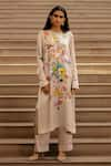 Buy_AK-OK_Grey Silk Printed Floral Round Botanic Kurta With Trouser  _at_Aza_Fashions