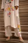 Shop_AK-OK_Grey Silk Printed Floral Round Botanic Kurta With Trouser  _Online_at_Aza_Fashions