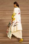 Shop_AK-OK_Cream Silk Drawstring Graphic Print Cape And Skirt Set _at_Aza_Fashions