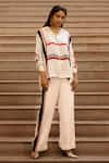 Buy_AK-OK_Cream Silk Striped Shirt And Pant Set _at_Aza_Fashions