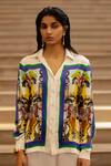 AK-OK_Cream Silk Graphic Print Shirt And Pant Set _at_Aza_Fashions