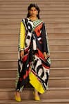 Buy_AK-OK_Multi Color Silk V-neck Graphic Print Kaftan With Pant _at_Aza_Fashions