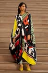 AK-OK_Multi Color Silk V-neck Graphic Print Kaftan With Pant _Online_at_Aza_Fashions