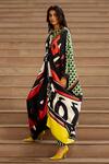 Shop_AK-OK_Multi Color Silk V-neck Graphic Print Kaftan With Pant _Online_at_Aza_Fashions
