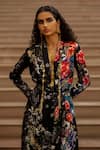 Shop_AK-OK_Black Silk Floral Print Robe And Pant Set _Online_at_Aza_Fashions