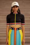 AK-OK_Blue Silk Turtle Striped Skirt And Crop Top Set _at_Aza_Fashions