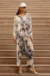 Buy_AK-OK_Blue Silk Ink Bleed Print Shirt With Pant _at_Aza_Fashions