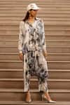 AK-OK_Blue Silk Ink Bleed Print Shirt With Pant _Online_at_Aza_Fashions