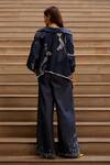 Shop_AK-OK_Blue Denim Sequins, Embroidery Collared Patchwork Jacket_at_Aza_Fashions