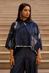 AK-OK_Blue Denim Sequins, Embroidery Collared Patchwork Jacket_Online_at_Aza_Fashions