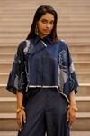 Buy_AK-OK_Blue Denim Sequins, Embroidery Collared Patchwork Jacket_Online_at_Aza_Fashions